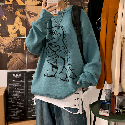 Pleteni muški vuneni džemper s dinosaurusom