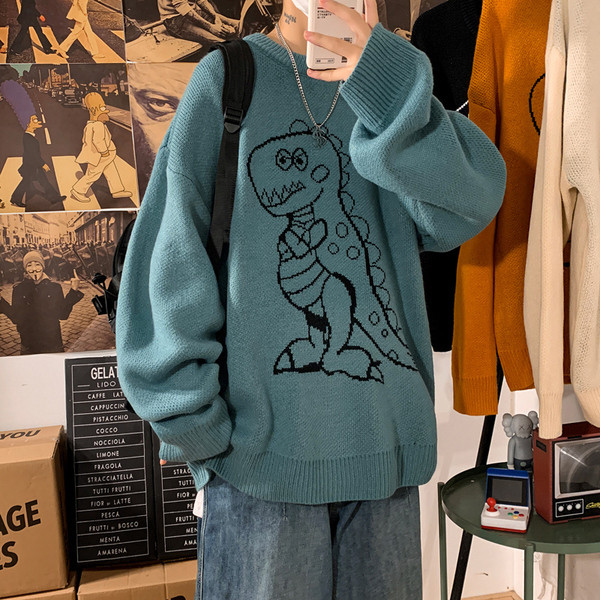 Pleteni muški vuneni džemper s dinosaurusom