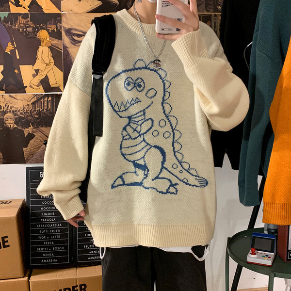 Pleteni muški vuneni džemper s dinosaurusom