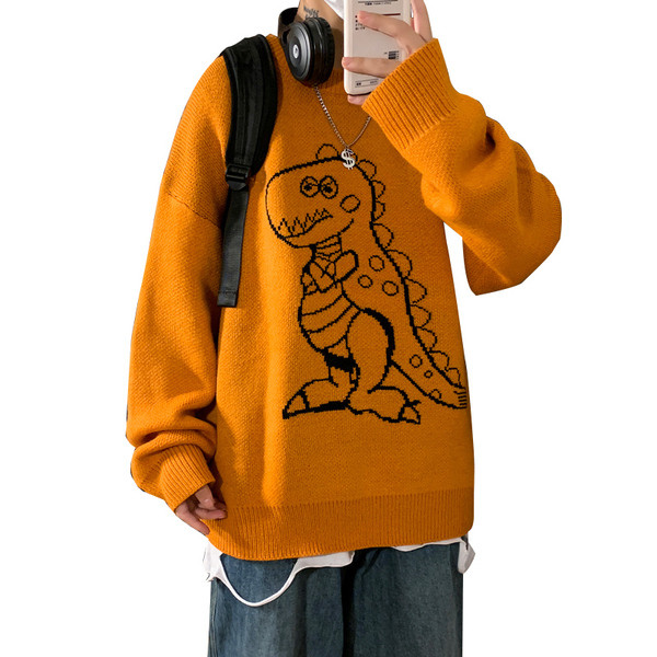 Pleteni muški vuneni džemper s dinosaurusom
