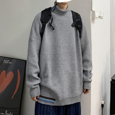 Széles modell férfi kötött pulóver magas gallérral