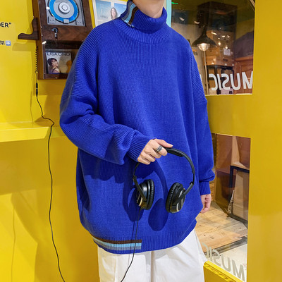 Széles modell férfi kötött pulóver magas gallérral