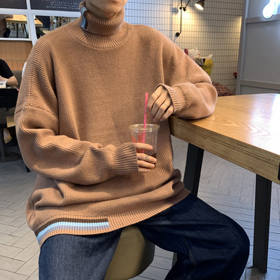 Széles modell férfi kötött pulóver magas gallérral