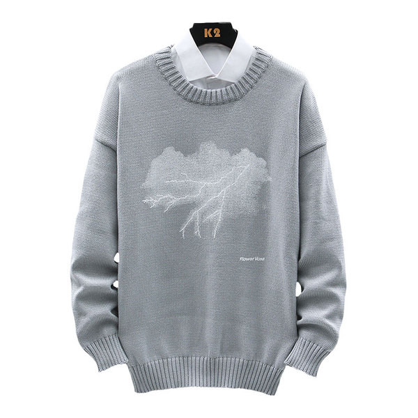 Férfi alkalmi pulóver kerek nyakkivágással és mintával