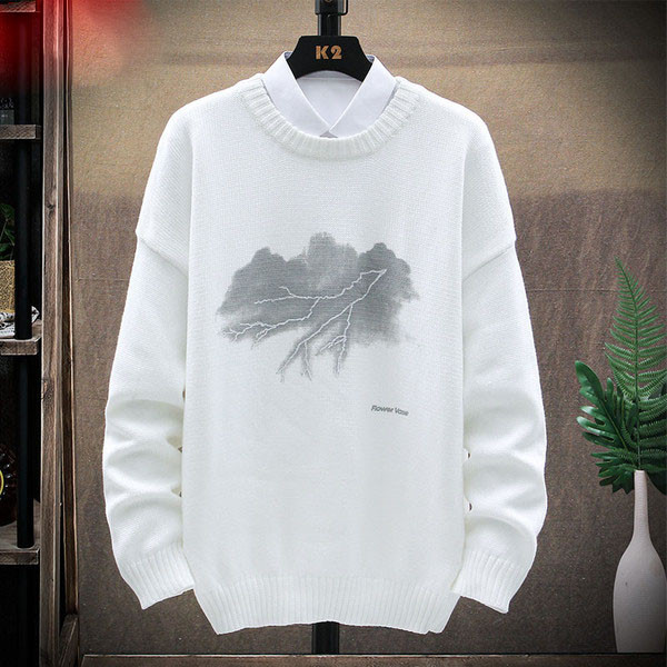 Férfi alkalmi pulóver kerek nyakkivágással és mintával