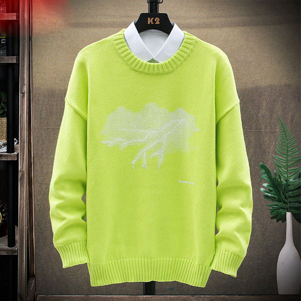 Férfi alkalmi pulóver kerek nyakkivágással és mintával