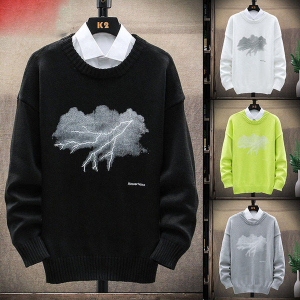 Férfi alkalmi pulóver kerek nyakkivágással és mintával