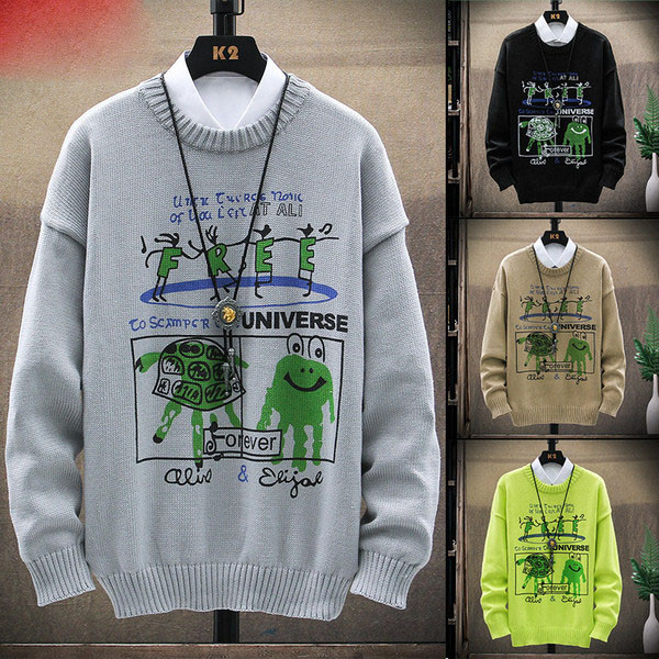 Alkalmi férfi pulóver rátéttel és kerek nyakkivágással