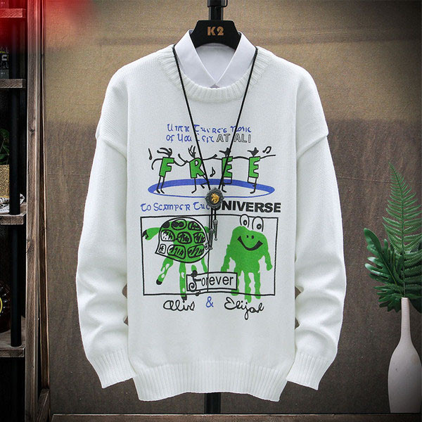 Alkalmi férfi pulóver rátéttel és kerek nyakkivágással