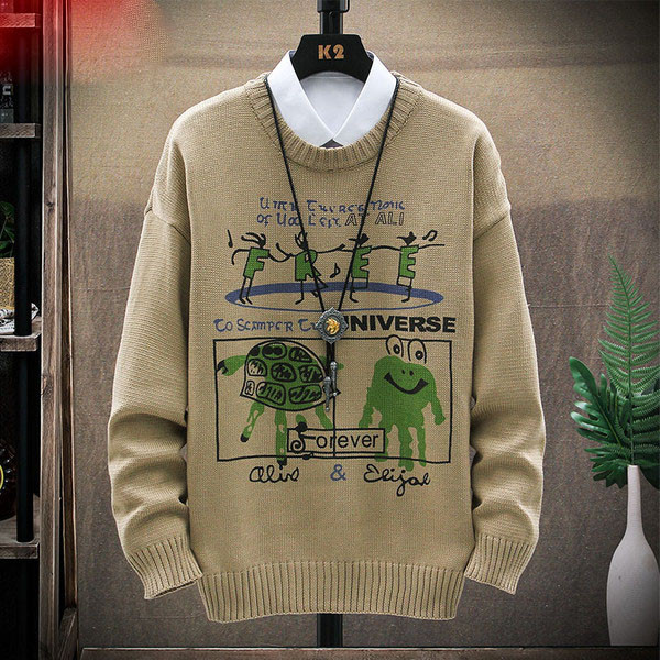 Alkalmi férfi pulóver rátéttel és kerek nyakkivágással