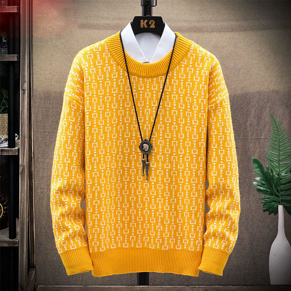 Férfi téli kötött pulóver ovális nyakkivágással