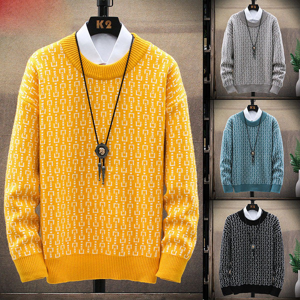 Férfi téli kötött pulóver ovális nyakkivágással