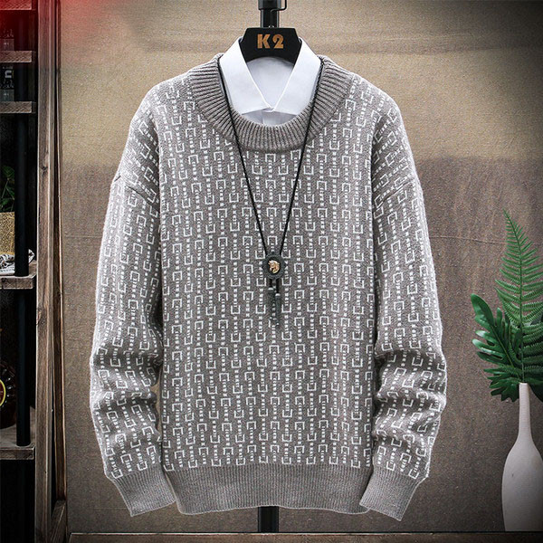 Férfi téli kötött pulóver ovális nyakkivágással