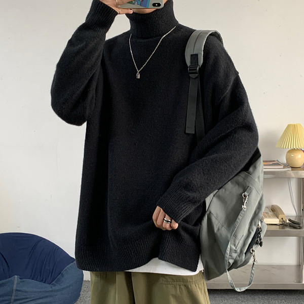 Ανδρικό πουλόβερ με υψηλό κολάρο - φαρδύ μοντέλο