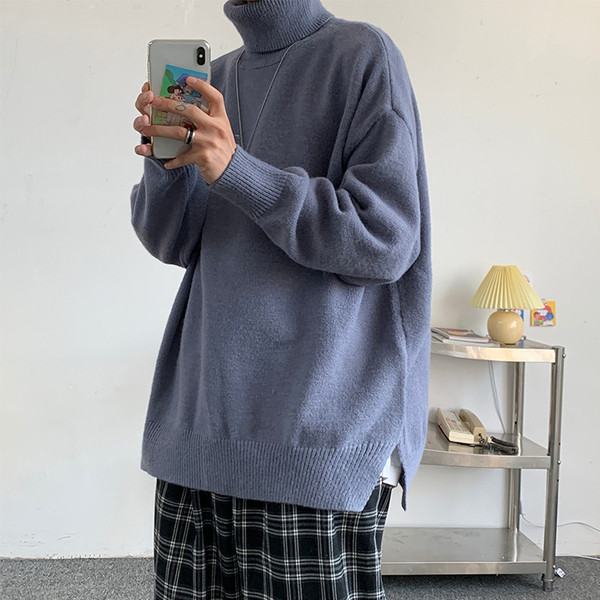 Ανδρικό πουλόβερ με υψηλό κολάρο - φαρδύ μοντέλο