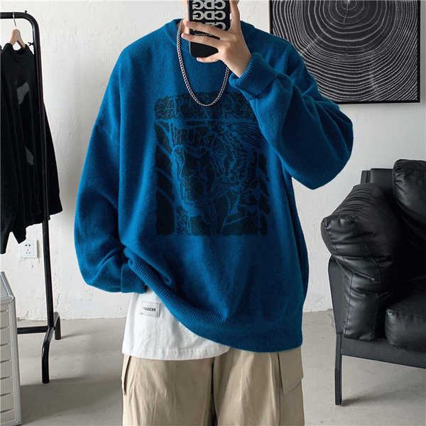 Őszi-téli férfi pulóver ovális nyakkivágással