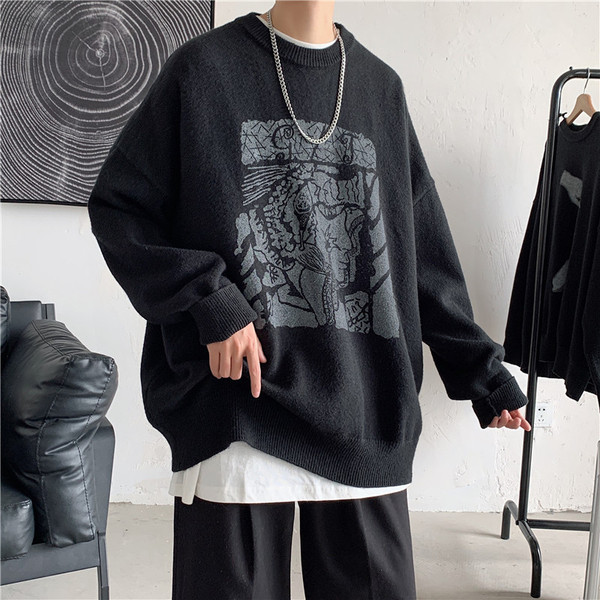 Őszi-téli férfi pulóver ovális nyakkivágással