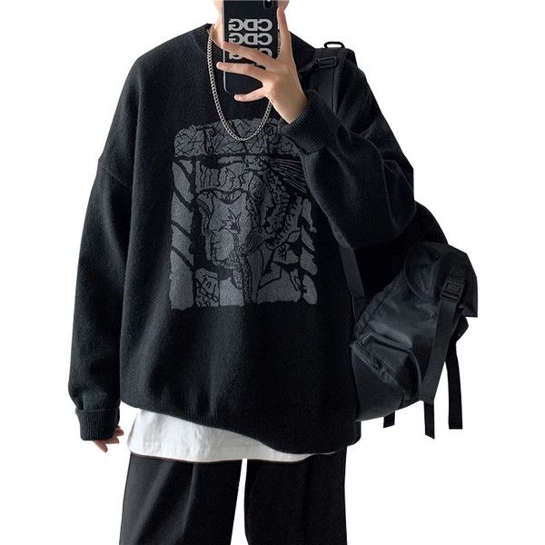 Őszi-téli férfi pulóver ovális nyakkivágással