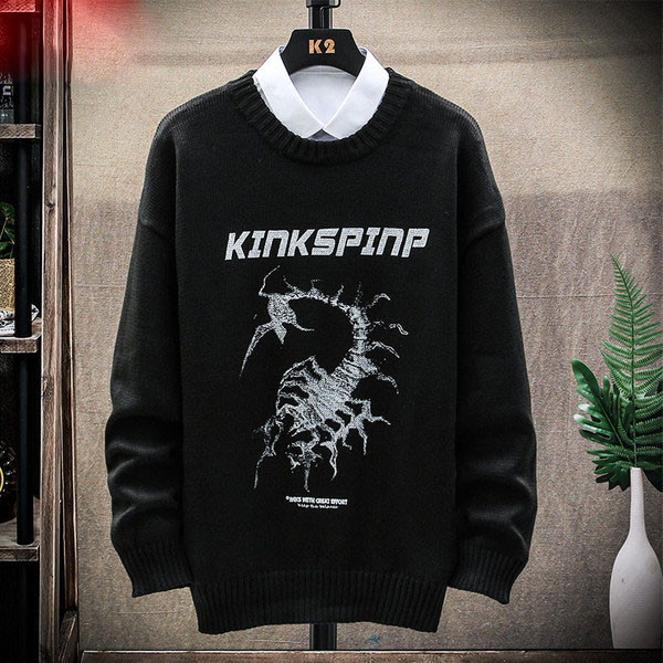 Férfi pulóver rátéttel és ovális nyakkivágással