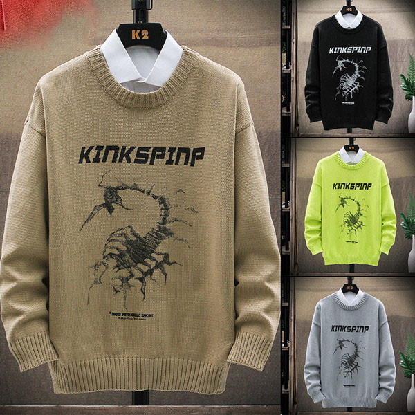 Férfi pulóver rátéttel és ovális nyakkivágással