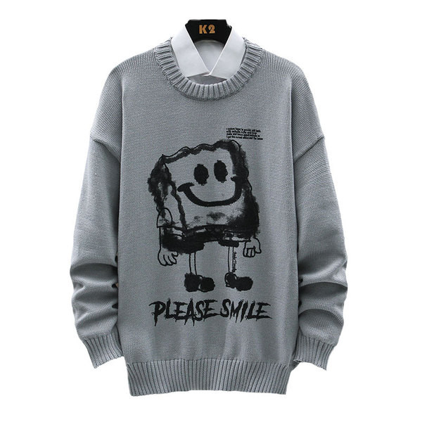 Férfi téli pulóver ovális nyakkivágással és mintával