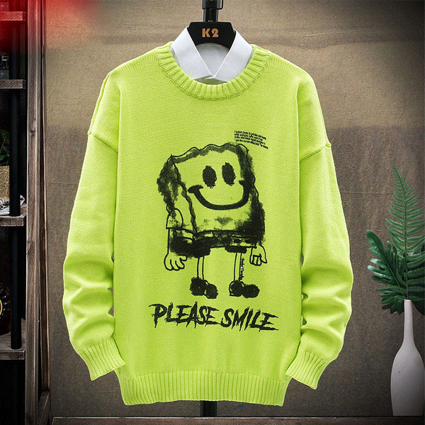 Férfi téli pulóver ovális nyakkivágással és mintával