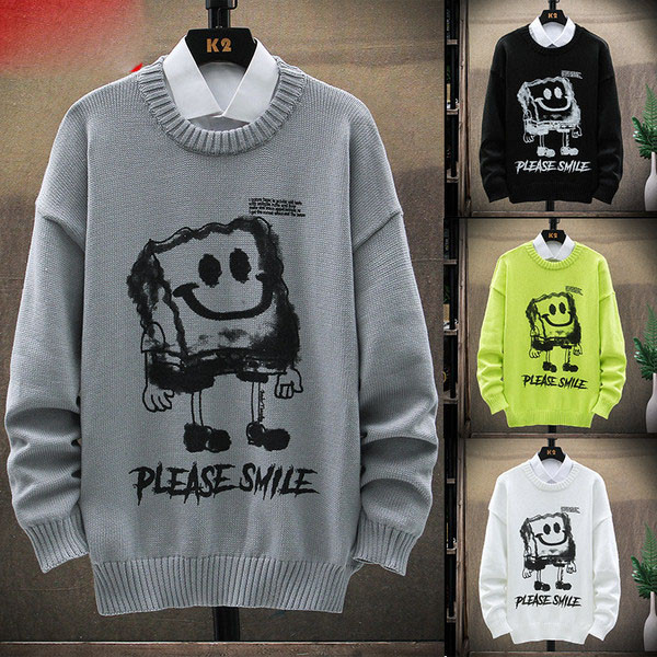 Férfi téli pulóver ovális nyakkivágással és mintával