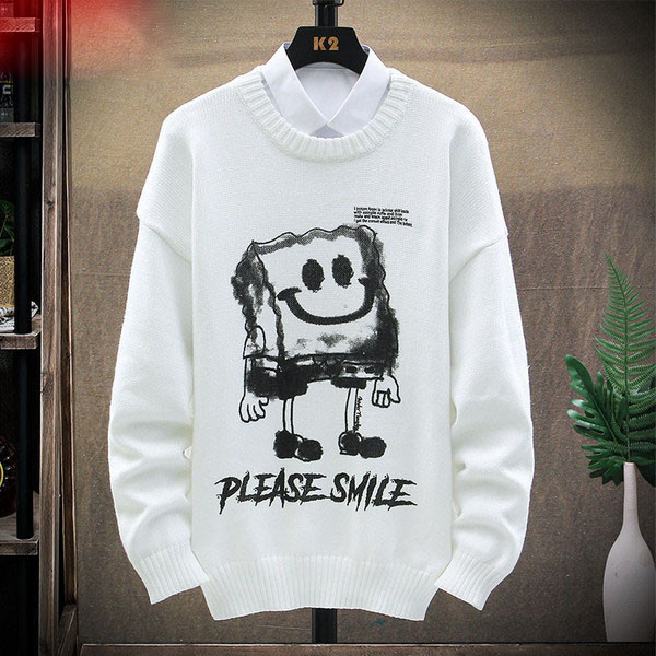 Férfi téli pulóver ovális nyakkivágással és mintával