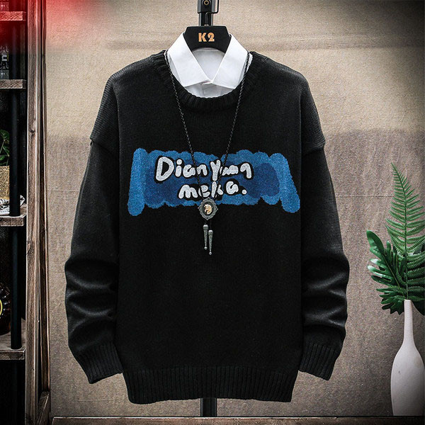 Ανδρικό πουλόβερ χειμερινό με μακριά μανίκια και τύπωμα