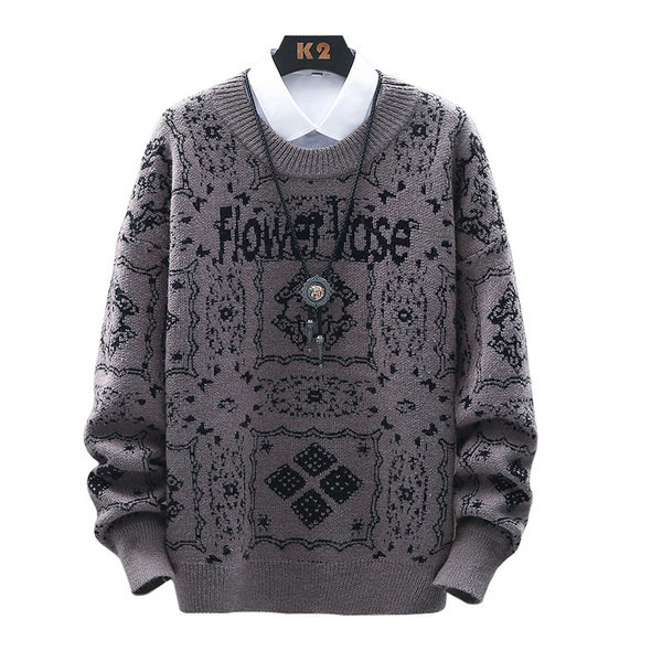 Férfi téli pulóver ovális nyakkivágással