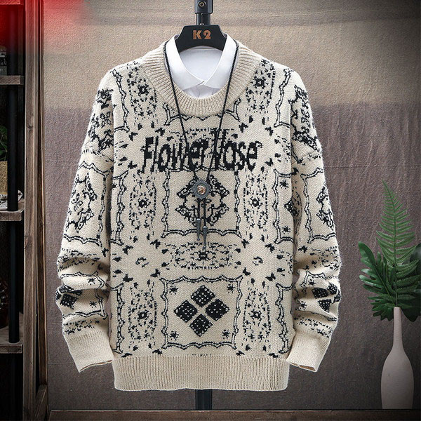 Férfi téli pulóver ovális nyakkivágással