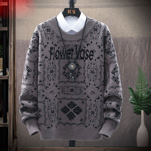 Férfi téli pulóver ovális nyakkivágással