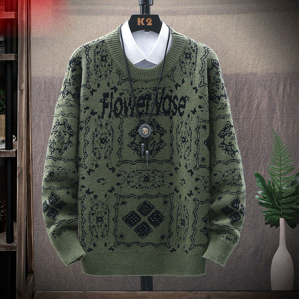 Férfi téli pulóver ovális nyakkivágással