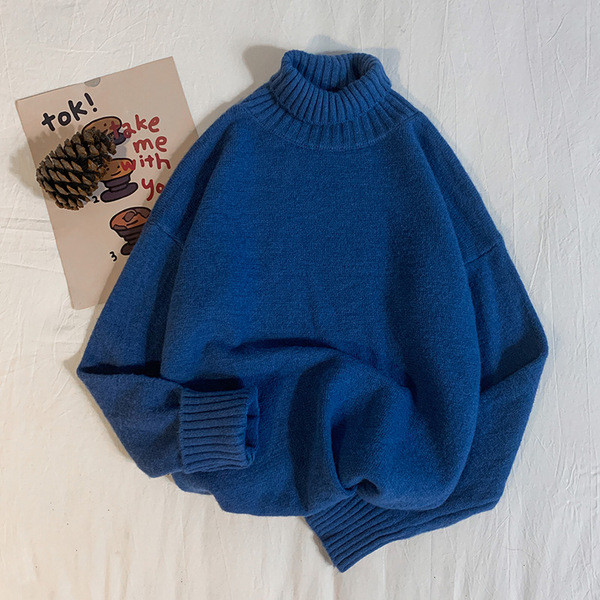 Φθινόπωρο-χειμερινό πουλόβερ με κολάρο - φαρδύ μοντέλο