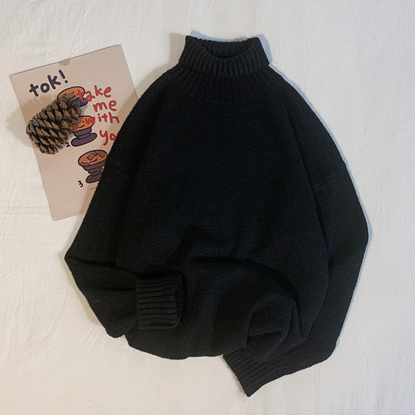 Φθινόπωρο-χειμερινό πουλόβερ με κολάρο - φαρδύ μοντέλο