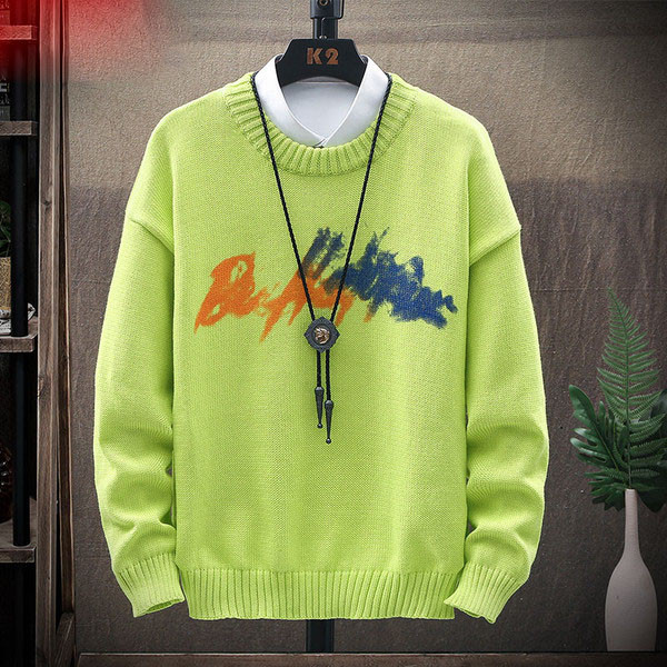 Ανδρικό μοντέρνο πουλόβερ με επιγραφή και στρογγυλή λαιμόκοψη