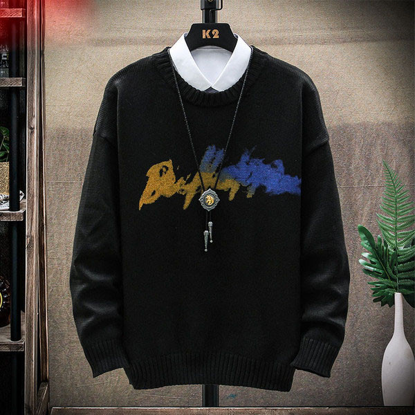 Ανδρικό μοντέρνο πουλόβερ με επιγραφή και στρογγυλή λαιμόκοψη