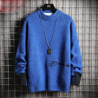 Ανδρικό casual πουλόβερ με κέντημα και στρογγυλή λαιμόκοψη