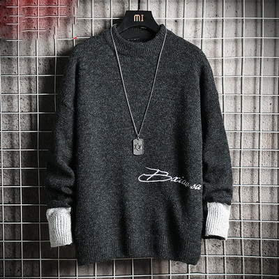 Ανδρικό casual πουλόβερ με κέντημα και στρογγυλή λαιμόκοψη