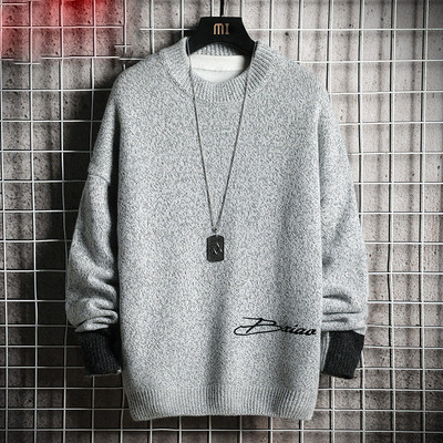 Ανδρικό casual πουλόβερ με κέντημα και στρογγυλή λαιμόκοψη