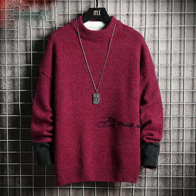 Ανδρικό casual πουλόβερ με κέντημα και στρογγυλή λαιμόκοψη