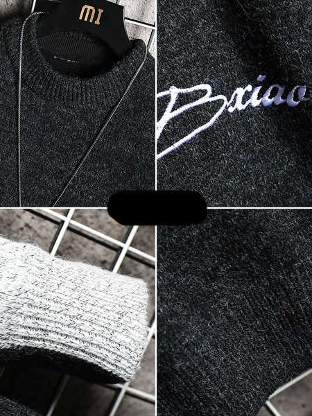 Ανδρικό casual πουλόβερ με κέντημα και στρογγυλή λαιμόκοψη