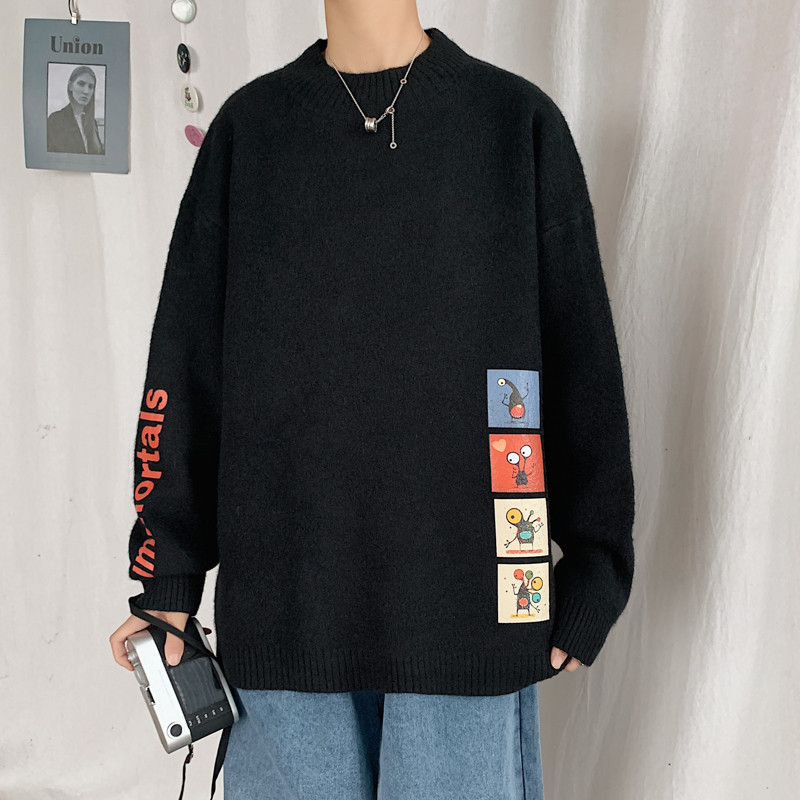 Vastag téli pulóver színes applikációkkal