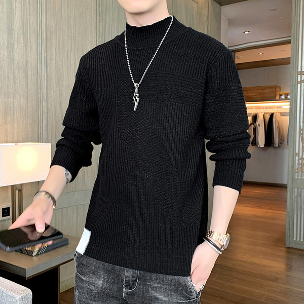 Modern férfi pulóver alacsony gallérral és hosszú ujjal