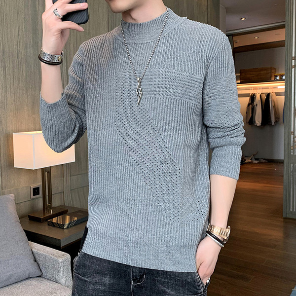 Modern férfi pulóver alacsony gallérral és hosszú ujjal
