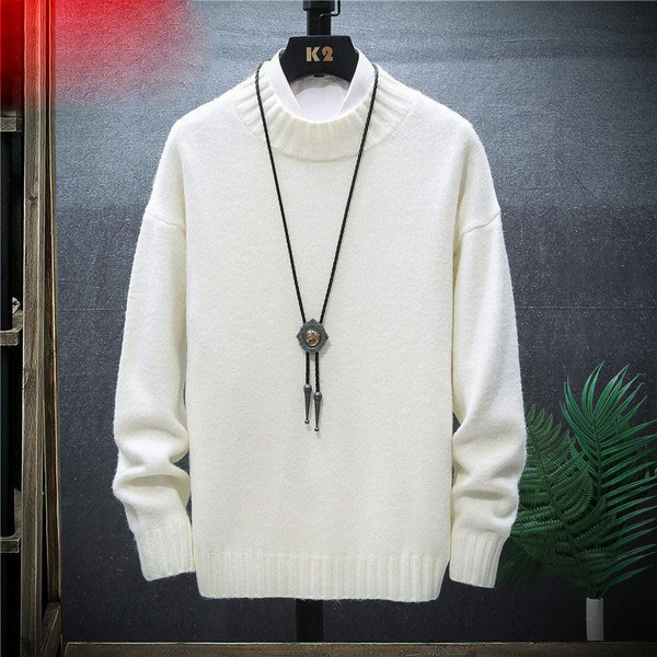 Férfi egyszínű pulóver alacsony gallérral