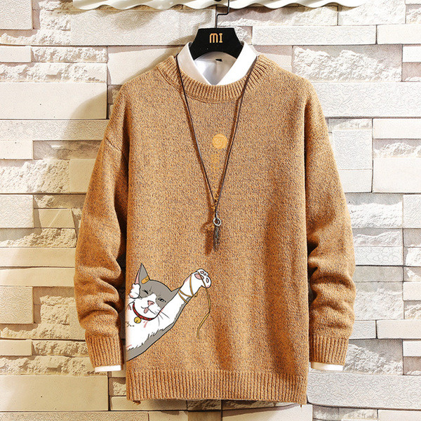 Férfi pulóver színes macska rátéttel