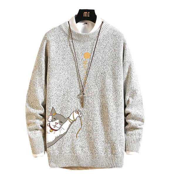 Férfi pulóver színes macska rátéttel