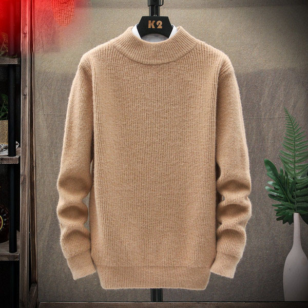 Férfi egyszínű pulóver pólógallérral