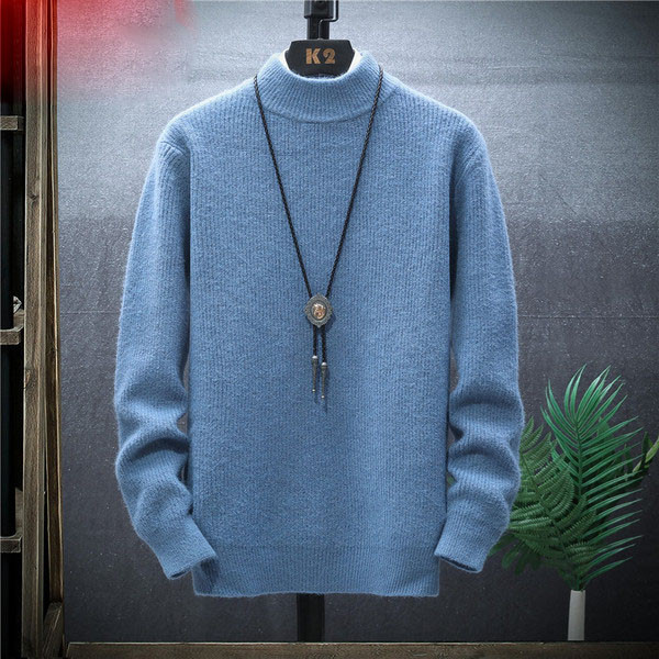 Férfi egyszínű pulóver pólógallérral